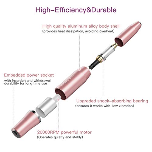 Electric Nail Drill, Carttiya Professional Efile for Acrylic, Gel Nails, Compact Nail File Drill with Nail Polishing Kit, Quiet and Efficient, Manicure Pedicure Polishing Shape Tool for Home Salon Use