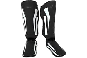 mewmewcat Martial Arts Shin Guards PU Leather Leg Foot Protector Thicken Protective Pads for Kickboxing MMA Training Sparring