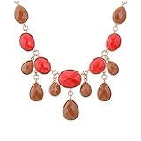 Real Spark Women Fashion Oval Beads Teardrop Resin Bubble Bib Princess Chunky Necklace Red & Brown