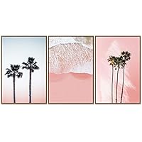 3 Piece Framed Canvas Wall Art Palm Tree in The Pink Beach Canvas Prints Home Artwork Decoration for Living Room,Bedroom - 16