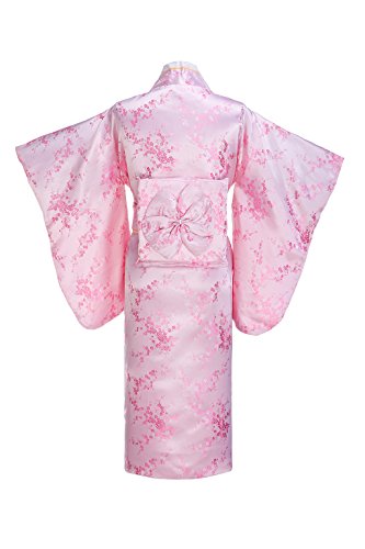Yukata Women's Gorgeous Japanese Traditional Brocade Plum Blossom Kimono Robe, Pink