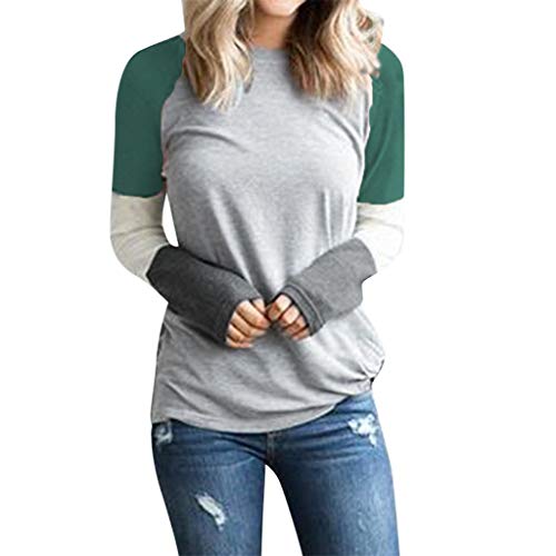 image for Aniywn Women Ladies Color Block Patchwork Long Sleeve Pullover T-Shirt