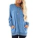 Mlide Long Sleeve Pocket Blouse for Womens, Casual Loose Fashion Comfy Solid Color T-Shirts,A-Blue,Mthumb 3