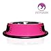 Petfuren Cat Bowl Set Non-Skid Stainless Steel Cat Dish 8 Ounce with Pink Color and Cute Cat Face for Pet Food and Water Bowl, Set of 2