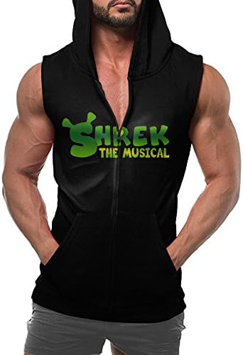 Classic Animated Film Shrek Logo Mens Sleeveless Hoodie Zip-up With Pocket