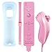 Wii Remote Plus,XW05 Nintendo Wii Controller and Nunchuck Built-in Motion Plus Vibration Motor With Silicone Case Wrist Strap For Wii And Wii U-Pink