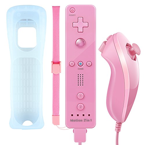 Wii Remote Plus,XW05 Nintendo Wii Controller and Nunchuck Built-in Motion Plus Vibration Motor With Silicone Case Wrist Strap For Wii And Wii U-Pink Wii Remote Plus,XW05 Nintendo Wii Controller and Nunchuck Built-in Motion Plus Vibration Motor With Silicone Case Wrist Strap For Wii And Wii U-Pink
