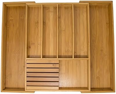 Vivaware] Expandable Bamboo Kitchen Drawer Organizer, 6 Roomy Spaces and Knife Block. 100% Bamboo Eco-Friendly, Expandable Adjustable Utensil Trays