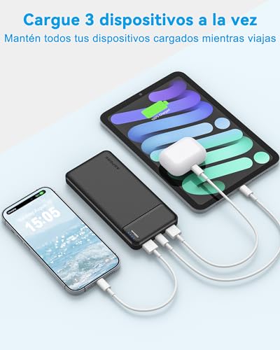 AsperX 2-Pack Power Bank 10000mAh USB C Bateria Portatil Cargador Portatil | Carga Rapida Pila Portatil Powerbank with 3 Output Pila Recargable para iPhone 15 14 13 12 Xiaomi Google LG