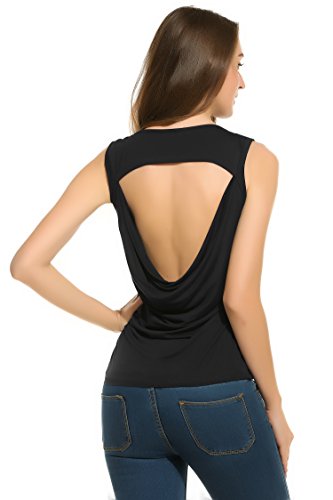 Ekouaer Womens Cowl Back Sleeveless Casual Running Tops Workout shirts