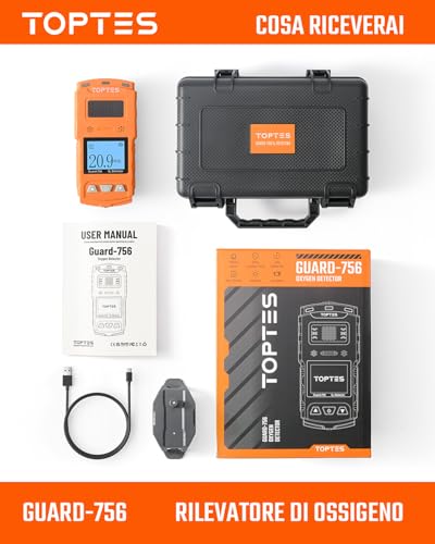 TopTes Guard-756 Upgraded O2 Monitor, Portable Oxygen Detector, 0.5s Response, Rechargeable, Vibration Alarms, Visual & Sound Alarms, Dust and Explosion Resistant for Work and Home