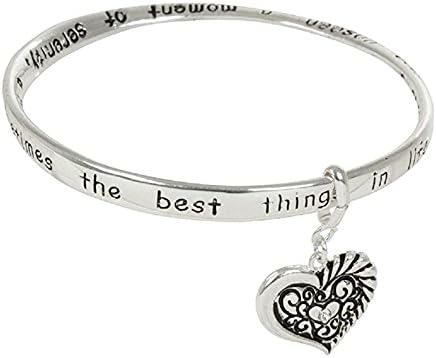 Grandma's Love Prayer Twist Engraved Bangle Bracelet with Heart Charm