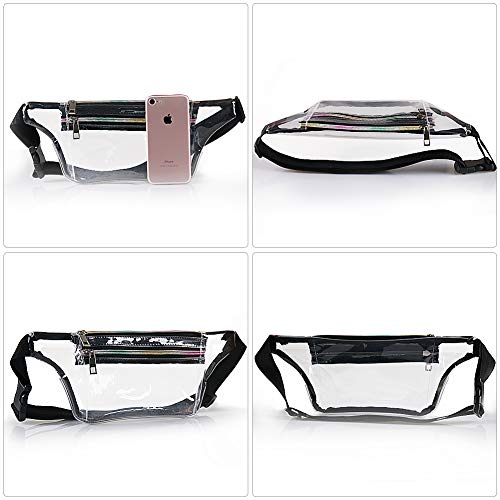 Clear Fanny Pack for Women - Waterproof Transparent Waist Pack for Men NFL & PGA & NCAA Stadium Approved Cute Clear Bag with adjustable Belt Great for Games, Concerts, Rave, Festival (B Clear Black)