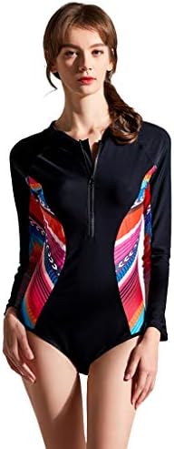 Womens Long Sleeve Rash Guard UV UPF 50+ Sun Protection Zipper High Neck Surfing Swimsuit Bathing Suit