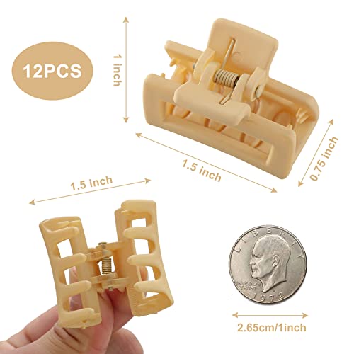 12 PCS Hair Claw Clips, Small Claw Clips for Women Girls, Mini Square Hair Clips, Rectangle Hair Jaw Clips, Non-slip Banana Clips Barrettes for Thin/ Medium Hair