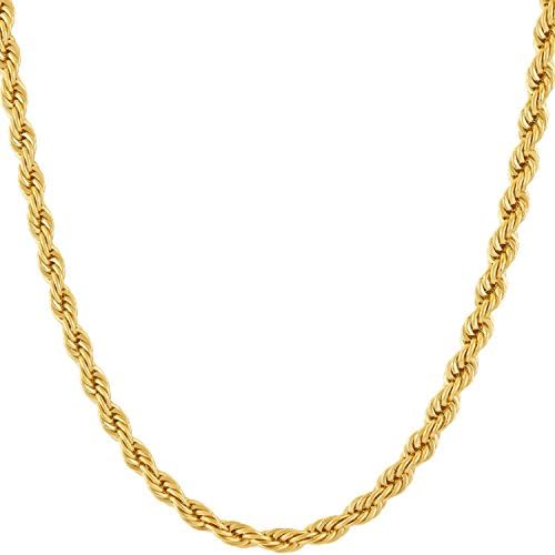 LIFETIME JEWELRY 24k Real Gold Plated 4mm Rope Chain Necklace