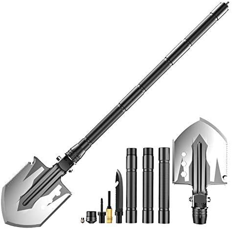 XINCHENYU Military Folding Shovel [76 cm Length] with MOLLE Pouch - Tactical Multitool Shovel Kit for Camping, Hiking, Backpacking, Fishing, Trench Entrenching Tool etc