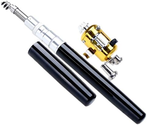 Moonhouse 38inch Mini Portable Pocket Aluminum Alloy Fishing Rod Pen (Black)