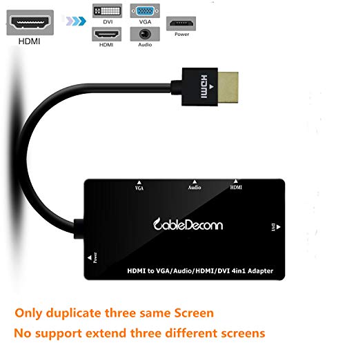 CABLEDECONN Multiport 4-in-1 HDMI to HDMI/DVI/VGA Adapter Cable with Audio Output Converter (Black)