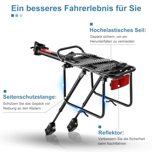 Toptrek Pannier Rack Mountain Bike for 24-29 Inch Bicycle, Universal Aluminium Alloy Pannier Rack, Load Capacity at Least 50 kg, Bicycle Rear Pannier Rack for MTB, Road Bike, EBike