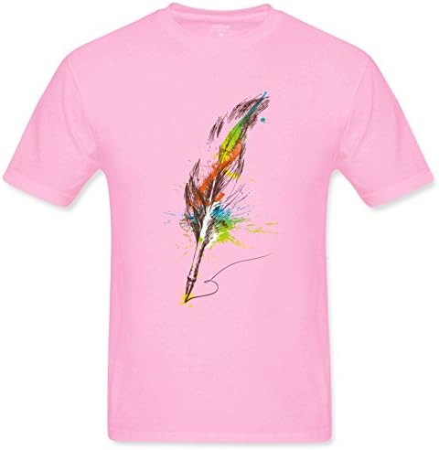 Windenw870 Feather Pen Men's Short Sleeve Cotton T-Shirt XXXL Pink
