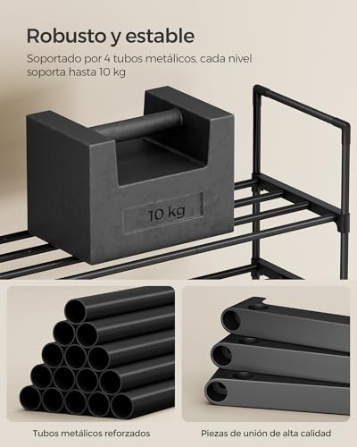 SONGMICS Zapatero Organizador de 3 Niveles, Estantería de Metal, Estantería de Zapatos, para 12 a 15 Pares, Estante Apilable, Negro MLSA303B02