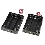 GLE2016 2Pcs Black Plastic Battery Holder Case Box w Wire for 3 x 18650 11.1V