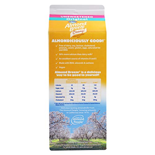 Almond Breeze Almond Cashew, Unsweetened Original, Almondmilk and Cashewmilk Blend, 64, fl oz