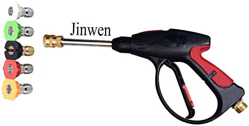 Jinwen 130 Pressure Washer Gun 4000 PSI Spray Gun and 5 Quick Connect Nozzles ,Washer Spray Gun Dust Wash Tool
