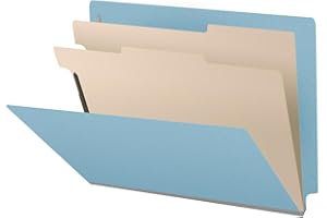 ECOM FOLDERS 25 Pt. Pressboard Classification Folders, Full Cut End Tab, Letter Size, 2 Dividers, Light Blue (Box of 10)