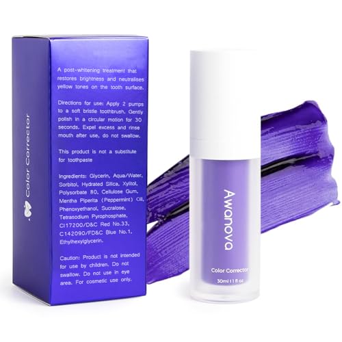 AWANOVA 30ML PURPLE TOOTHPASTE FOR TEETH WHITENING, COLOR CORRECTOR TOOTHPASTE, ADVANCED STAIN REMOVAL, HEALTHY SMILE, CONFIDENT YOU WITH PURPLE TEETH WHITENING GEL, COLOUR CORRECTOR