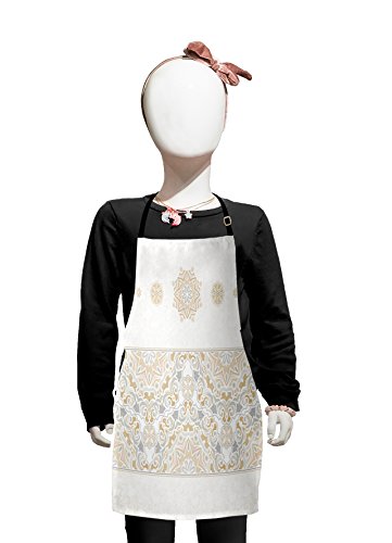 Lunarable Ethnic Kids Apron, Turkish Oriental Tilework Star Shaped Icon Imagery Pastel Color Design Work of Art Print, Boys Girls Apron Bib with Adjustable Ties for Cooking Baking and Painting, Beige