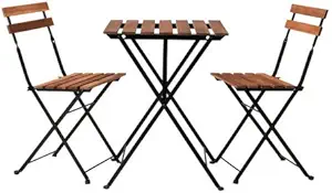 Ikea Outdoor Foldable Bistro Table and 2 chairs, Black acacia, Gray-Brown Stained Steel