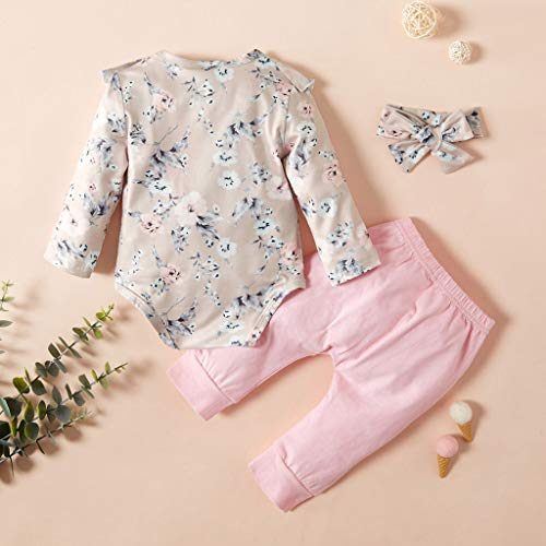 Little Story 0-24M Middle and Small Children's Girls Long-Sleeved Flying Sleeves Floral Hakama Climbing Suit + Trousers + Pink