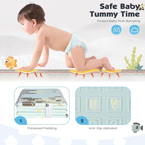 Baby Play Mat, 180 * 160 CM Foldable Baby Play Mat, Waterproof Foam Floor Baby Crawling Mat, Portable Baby Playmat for Infants, Toddler, Kids, Indoor Outdoor Use