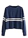 ROMWE Women's Casual Striped Long Sleeve Crop Top Sweatshirt Navy M