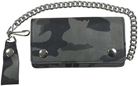 Motorcycle Men's 6 in Camo Print Genuine Leather Biker Wallet, Gray Camo GCF410