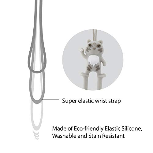 Multi-Purpose Hand Wrist Strap with Cute Cartoon Phone Charm Elastic Silicone Lanyard Bracelet for Cell Phone iPhone Case ID Holder Name Badge Keys Keychain USB Flash Drive - White Tiger - Thumbnail 2