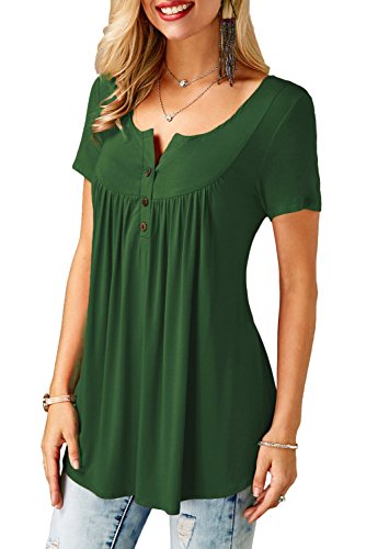 Neitade Women Tops and Blouses Summer Shirts Short Sleeve Loose Tunics Plus Size Green XL