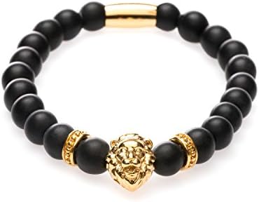 Fashionvare Unisex Matte Lion Bead Bracelet Gold