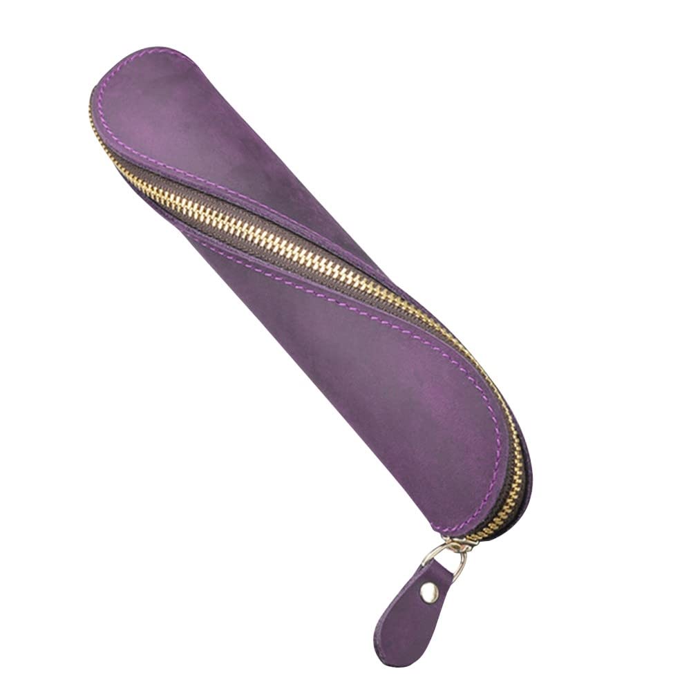 DONGKER Leather Pen Case, Vintage Zippered Pencil Pouch Pen Holder Case Can Hold 6-8 Pens for Work Office