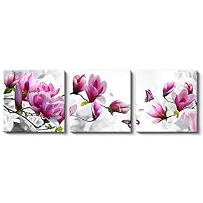 Canvas Wall Art Chinese Flowers and Birds Painting Artwork for Home Prints Framed - 12"x12"x3 Panels