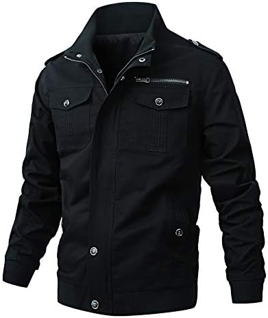 Men's Casual Winter Cotton Military Zip Jackets Windproof Outdoor Coat Windbreaker
