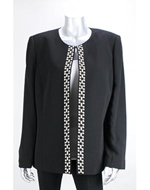 Tahari Black Embroidered Collarless Blazer