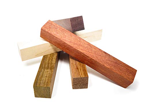 Exotic Wood Pen Blanks 25-Pack: Bloodwood, Mexican Ebony, Jatoba, Hard Maple, Ipe, 5 of Each Wood Type, 5 x 3/4 x 3/4 inches
