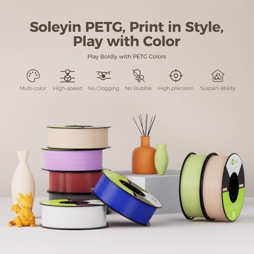 Creality Filamento Soleyin Basic PETG 1,75mm para Impressora 3D, Velocidade de 200mm/s, Impressão fluida sem entupimentos, Bobina de 1kg (2,2lb) para A Maioria das Impressoras 3D FDM (Preto)