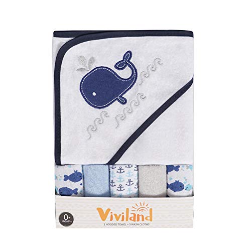 Viviland Baby Hooded Bath Towel and Washcloths | Great Gift for Infants and Newborn | Soft Touch and Strong Absorption | 6 Pack