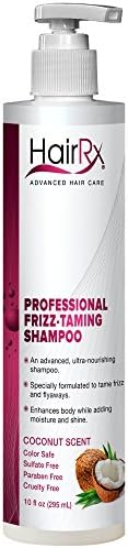 HairRx Professional Frizz-Taming Shampoo with Pump, Luxurious Lather, Coconut Scent, 10 Ounce