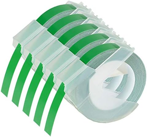 KCMYTONER 5 roll Pack Replace 3D Plastic Embossing Labels Tape for Embossing White on Green 3/8" x 9.8' 9mm x 3m 520103 Compatible for Dymo Executive III Embosser 1011 1550 1570 1610 Label Markers