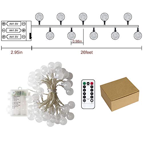 Metaku Globe String Lights Fairy Battery Operated 26ft 60LED with
